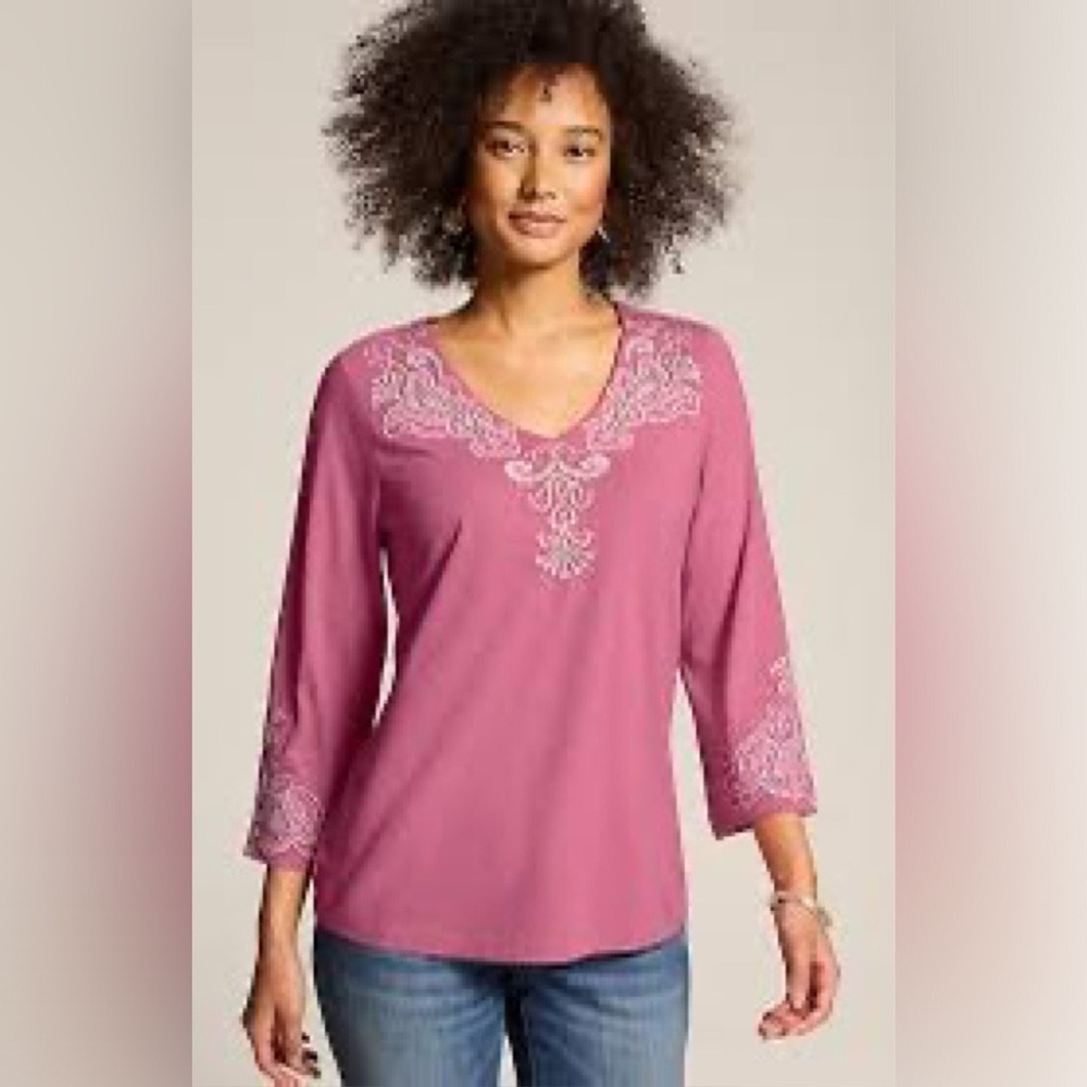 Plus Size J Jill Mauve Tunic with White Embroidery. 2XL